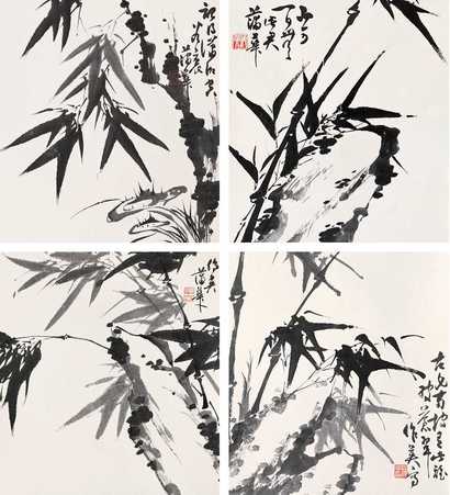 蒲华 墨竹 四屏